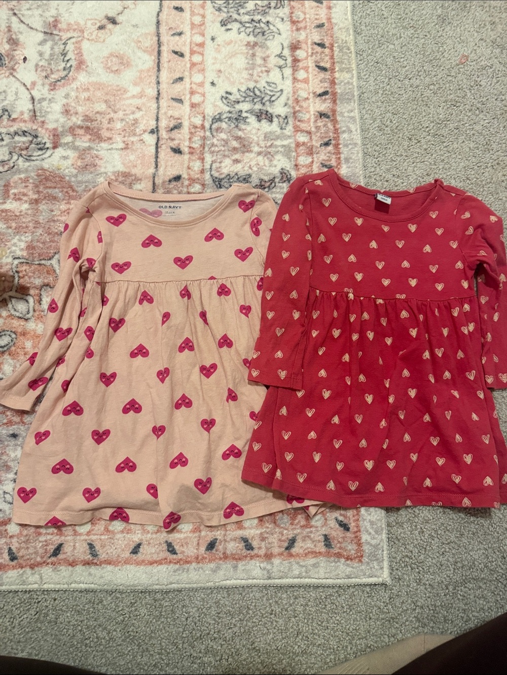 Old Navy Pink and Heart Print Long-Sleeve Dresses (Pair)